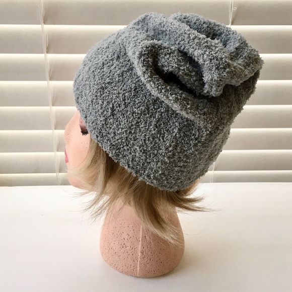 Chenille Ribbed Stretch Poly Soft Cozy Gray Beanie Winter Hat - Picture 2 of 6
